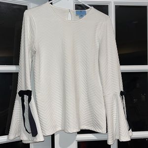 White Textured Flowy Flare Long Sleeve with Black Bow